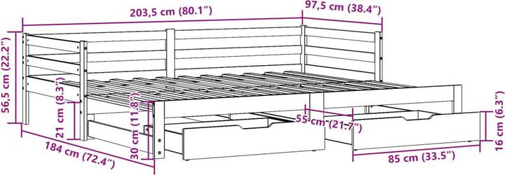 Image du produit VidaXL Lit de jour Extensible avec tiroirs (90 x 200 cm)