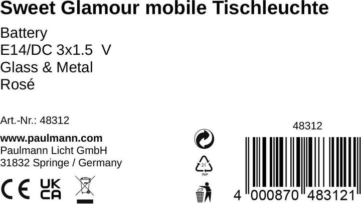 Nährwerte und Zutaten Pauleen Mobile Tischleuchte Sweet Glamour (25 lm, E14)