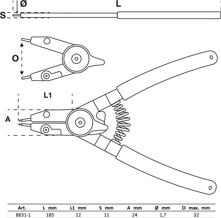 Produktbild BGS Sprengringzange für Aussen-/Innensprengringe auswechselbare Spitzen 180 mm (180 mm)
