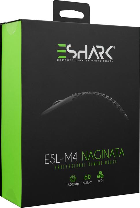 Produktbild White Shark Ultra light Gaming mouse eShark Naginata Black, 60g, Pixart PMW3389 sensor, with RGB backlight (Kabelgebunden)