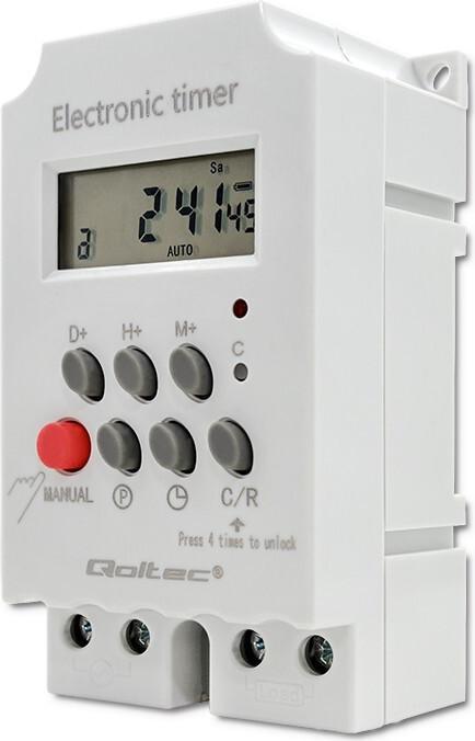 Produktbild Qoltec Elektroniczny programator czasowy PC0629 na szynę DIN | LCD