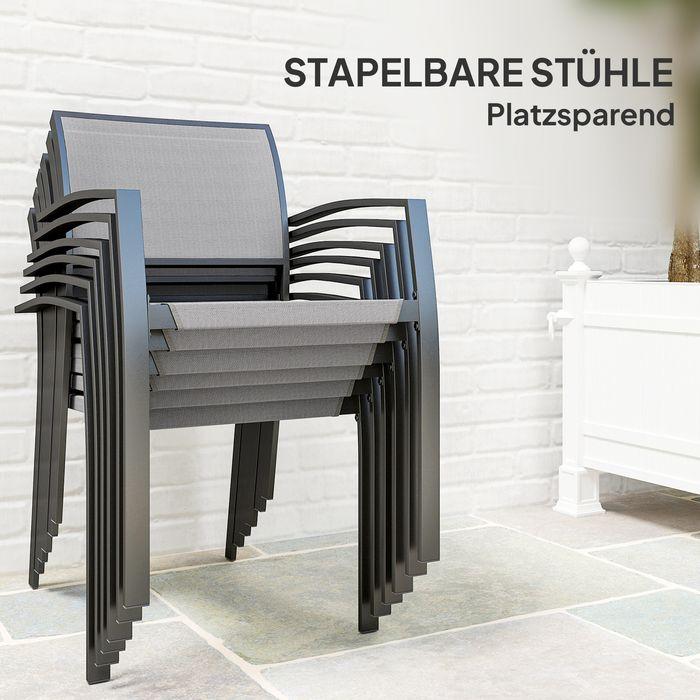 Actual product image Swisshandel24 7 tlg. Essgruppe für 6 Personen, Stühle stapelbar, Stahlgestell, Grau (87 cm)