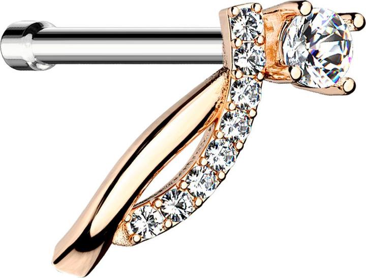 Immagine prodotto Star Piercing Nasenstecker gerade rosegold doppelbogen gebogen mit Kristall (Acciaio chirurgico 316L, Ottone)