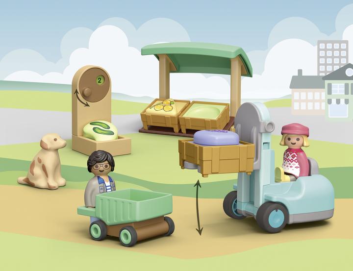 Image du produit Playmobil 71137 1.2.3 : Stand de marché bio & chariot élévateur à fourche (71137, Playmobil 1.2.3)