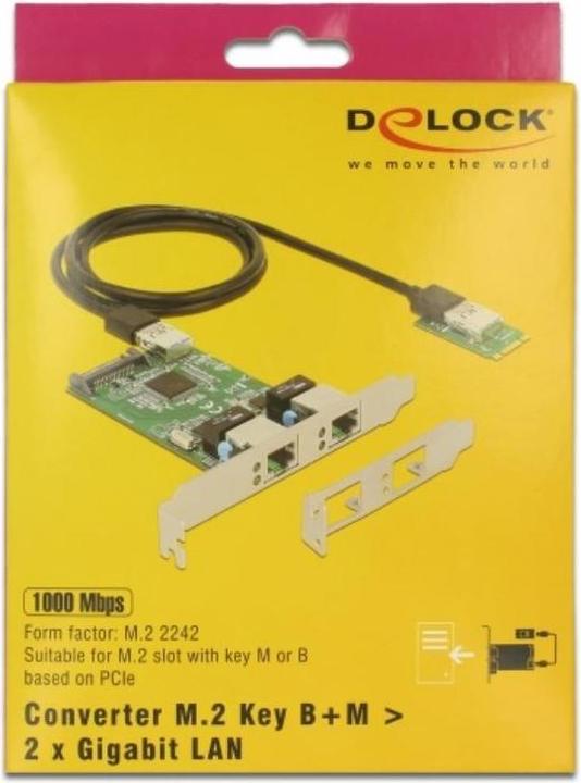 Actual product image Delock Converter M.2 Key B+M male > 2 x Gigabit LAN (M.2 A Key)