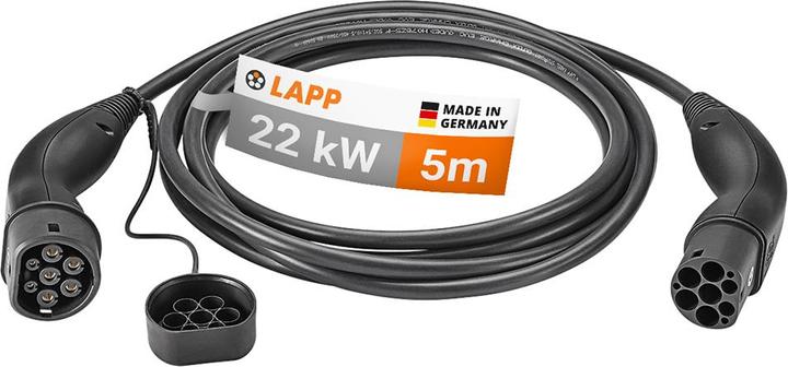 Productafbeelding Lapp Mobility Standaard oplaadkabel Gen II glad, type 2, 32A, 3-fase, 5m, zwart (Type 2, 22 kW, 32 A, 5 m)