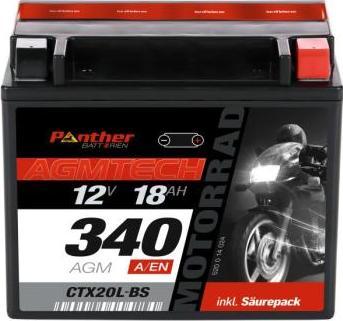 Produktbild Panther Batterien Motorradbatterie YTX20L-BS 12V 18Ah AGM (12 V, 18 Ah)