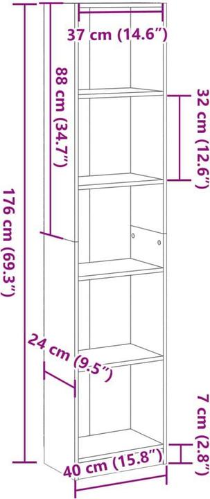 Immagine prodotto VidaXL Bücherregal Regal Standregal Büroregal Aufbewahrungsregal Sonoma-Eiche (40 x 24 x 176 cm)