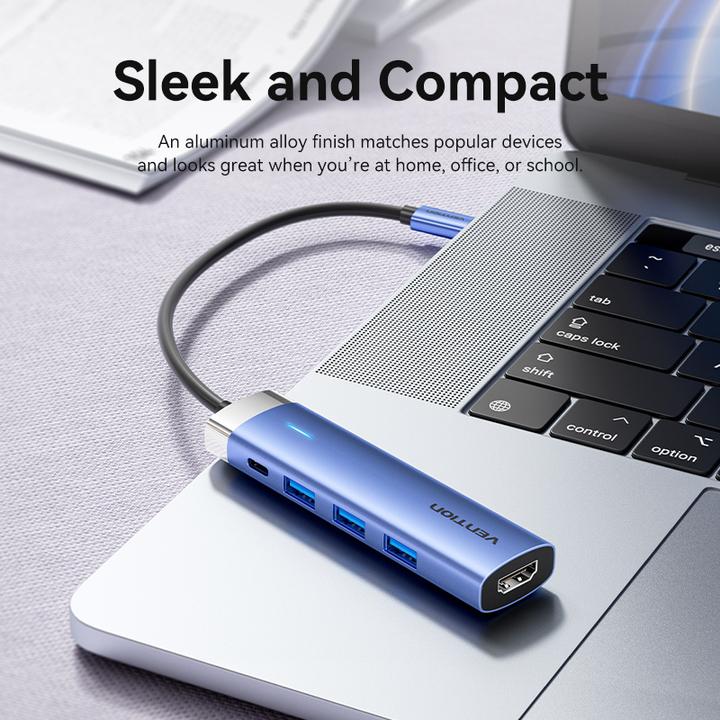 Actual product image Vention USB-C to HDMI/USB 3.0 x 3/PD Docking Station 0.15M Blue Aluminum Alloy Type (USB-C)