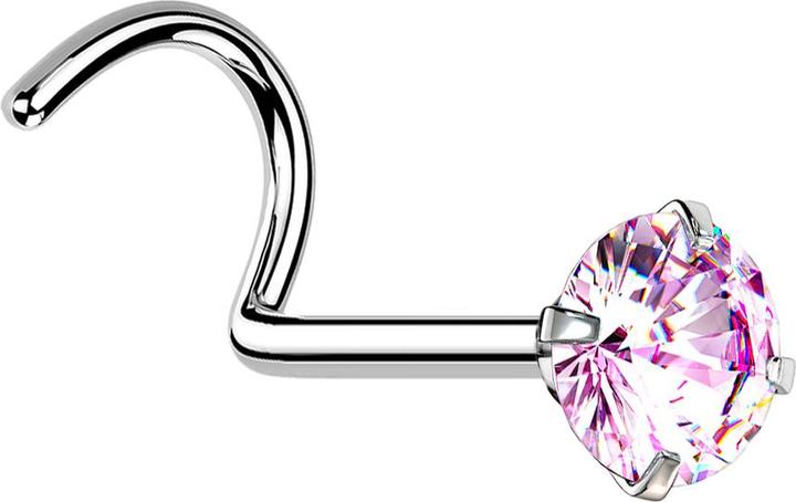 Image du produit Star Piercing Clous de nez courbes argentés cristal rond serti de rose (Acier chirurgical 316L)