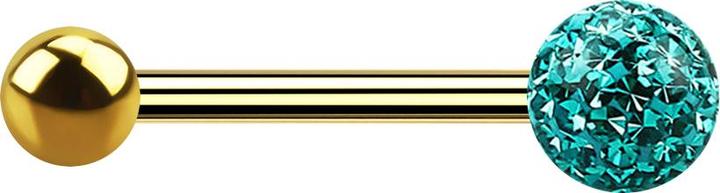 Produktbild Star Piercing Barbell vergoldet mit Kugel und Kristallkugel türkis Epoxy Schutzschicht (Titan G23, ohne Messing)