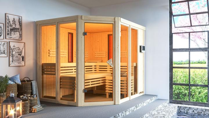 Karibu Infrarotkabine Ava Eckeinstieg (9 KW Bio externe Steuerung)