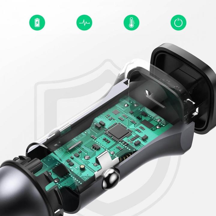Image du produit Ugreen CD130 Car Charger, USB-A+PD 3.0, USB-C, QC3.0 30W (Grey)