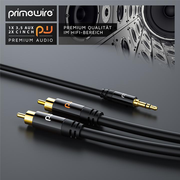 Produktbild Primewire Cinch zu 3,5mm Klinke Audio Kabel, Cinchkabel, RCA, AUX, Stereo HiFi Adapter mehrfach geschirmt (2 m, 3.5mm Klinke (AUX), Cinch)