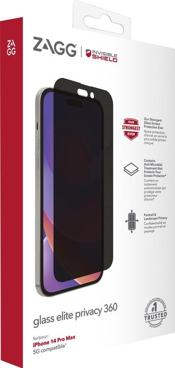 Produktbild Zagg InvisibleShield Glass Elite Privacy 360, 17 cm (6.7"), Smartphone, Filtro per la privacy senza (1 Stück, Apple iPhone 14 Pro Max)