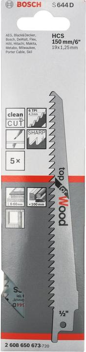 Actual product image Bosch Professional Zubehör Sabre saw blade S 644 D, Top for Wood, pack of 5