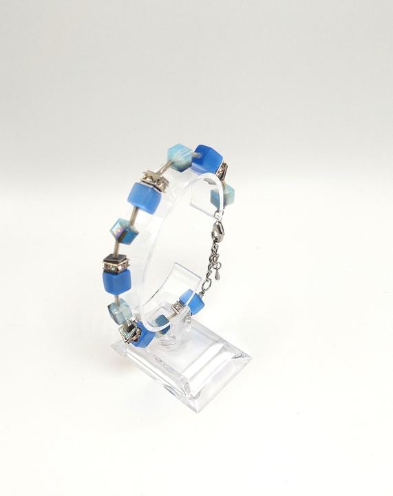 Image du produit Signé Signè bracelet avec cube bleu argent acier inoxydable rhodié No.1 (21.50 cm, Métal, Verre, sans plomb, Sans cadmium, Laiton rhodié, Acier inoxydable, cristaux synthétiques, Sans nickel)