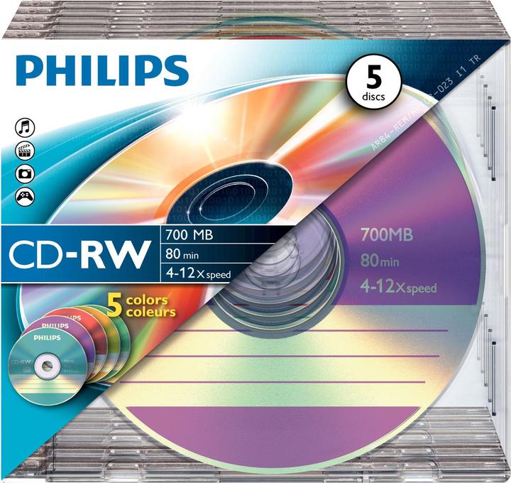 Image du produit Philips 1x5 CD-RW 80Min 700MB 4-12x SL Couleur (5 x)