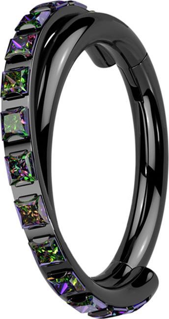 Produktbild Star Piercing Micro Segmentring klappbar schwarz gekreuzt seitlich quadratische Kristalle dunkel multicolor (ohne Messing, Titan G23)