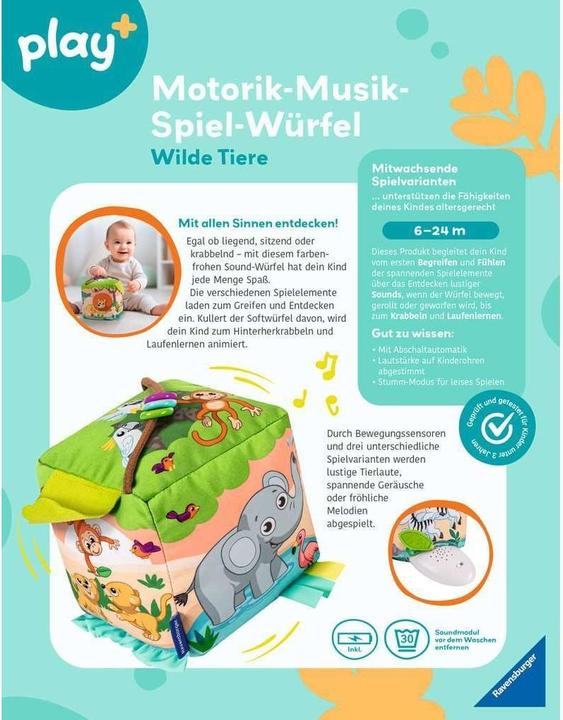 Productafbeelding Ravensburger Motorische vaardigheden muziekspel kubus: Wilde dieren