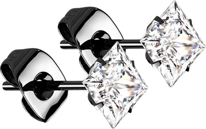 Produktbild Star Piercing Ohrstecker schwarz quadratischem Kristall silber (Titan G23, ohne Messing)