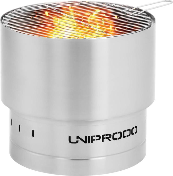 Produktbild Uniprodo Feuerschale Edelstahl 50x50x45 cm mit Grillrost & Aufbewahrungstasche Feuerkorb (50 cm)