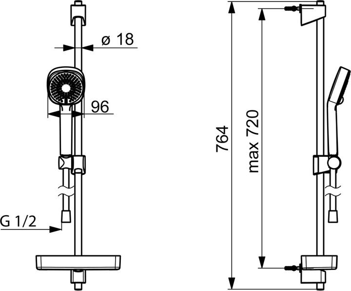 Produktbild Hansa Hansabasicjet Style Wandstangen-Brausenset, Wandmontage, 3-strahlig, 720 mm, chrom (3 Strahlarten, 18 l/min)