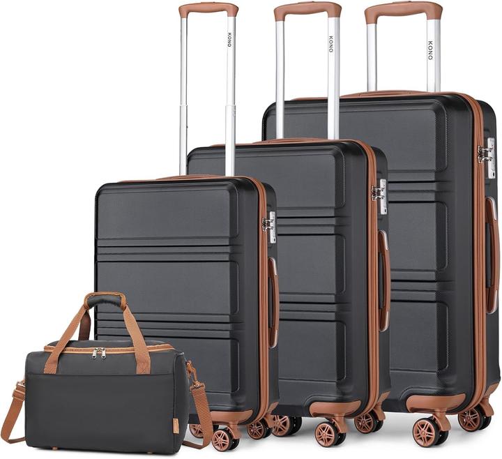 Kono 4-teiliges Hartschalen-Kofferset (96 l, Handgepäck (bis 50l), M (50 - 90l), L (90 - 115l))