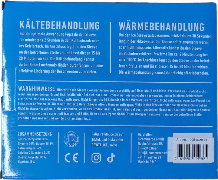 Valeurs nutritives et ingrédients Revitalice Ice Sleeve, Pacchetto di raffreddamento portatile per la caviglia, L