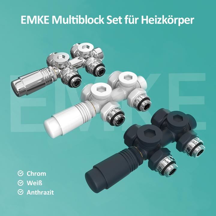 Actual product image Emke Thermostatic valve, Universal Valve with Thermostat for Radiators, 10 bar, 7 levels, White
