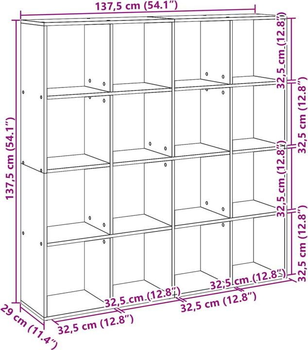 Produktbild VidaXL Bücherregal Raumteiler Wandregal Standregal Raumtrenner Regal Betongrau (137.5 x 29 x 137.5 cm)