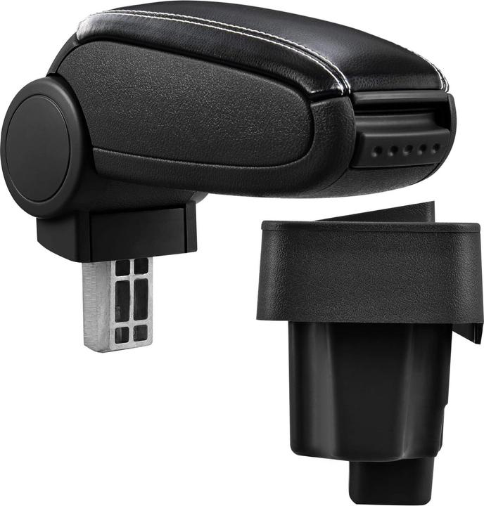 Actual product image Pro-Tec Centre armrest BMW E36 with storage compartment imitation leather black white stitching