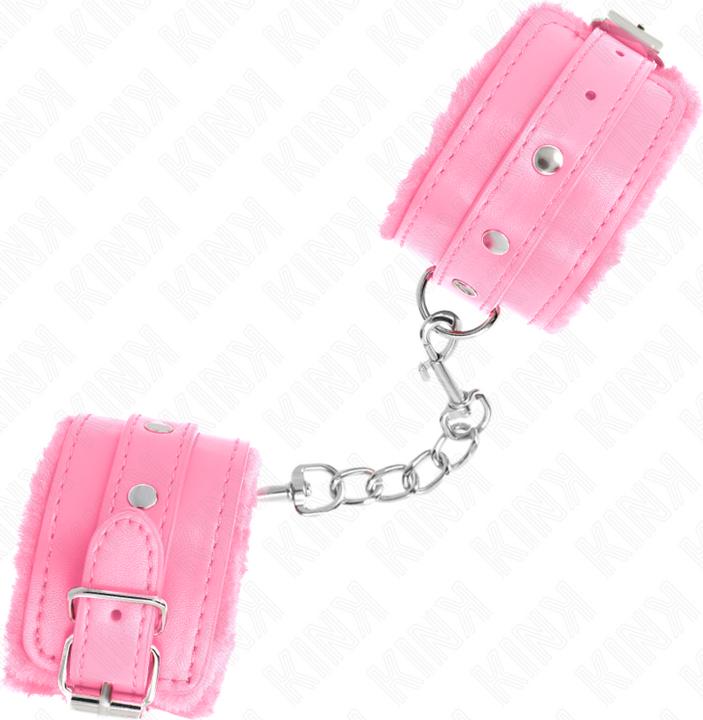 Actual product image Kink PREMIUM FURNISHED Wrist Cuffs pink with pink strap adjustable 17-29 CM X 6 CM