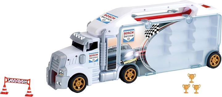 Produktbild Theo Klein 2837 Bosch Car Service Sammelkoffer Truck mit integrierter Abfahrtsrampe | 26 Staufächer | Coole Ram