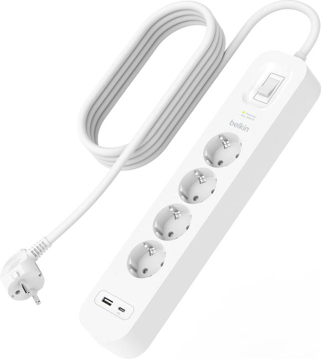 Actual product image Belkin Socket strip 4-way + USB-A+C,525J,18W,2m SRB001vf2MV2 (4 x, USB-A, USB-C, CEE 7/3, 2 m)