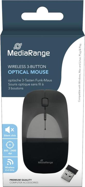 Produktbild MediaRange OPTISCHE MAUS KABELLOS MROS215 silent Klick schwarz (Kabellos)