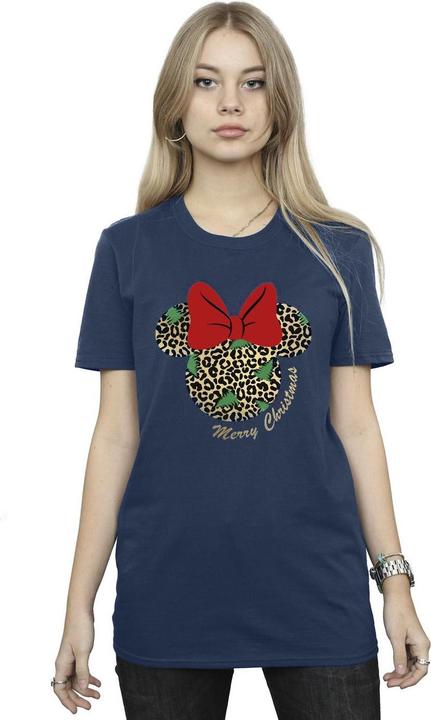 Actual product image Disney Womens/Ladies Minnie Mouse Leopard Christmas Cotton Boyfriend T-Shirt (L)