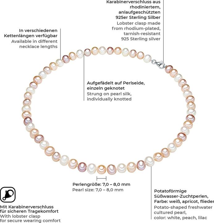 Actual product image Valero Pearls Ladies Sterling Silver Freshwater Cultured Pearl Silver - 3832 (Sterling Silver, 60 cm)