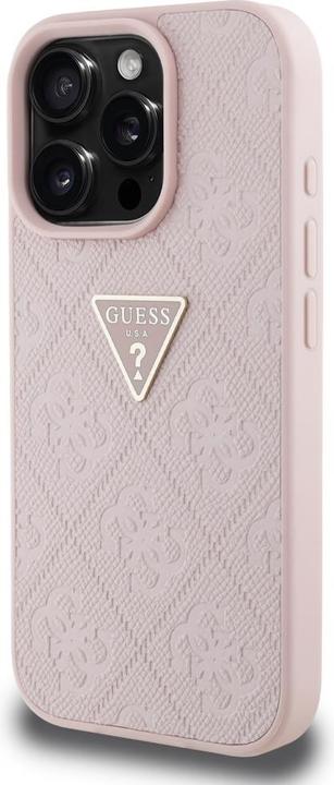 Immagine prodotto Guess Hardcase PU Grained Hot Stamp 4G Triangle Metal Case for iPhone 16 Pro Max 6,9" Pink (Apple iPhone 16 Pro Max)