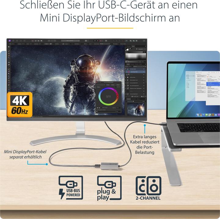 Image du produit StarTech Adaptateur USB C vers mDP (USB-C, 30.60 cm)