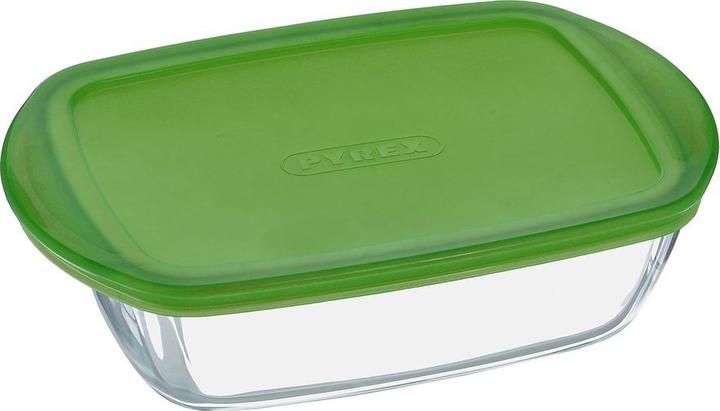 Pyrex Dajar Glasbehälter mit Deckel Cook & Store rechteckig, Glas, Transparent/Grün, 23 x 15 x 6,5 c (1.10 l)