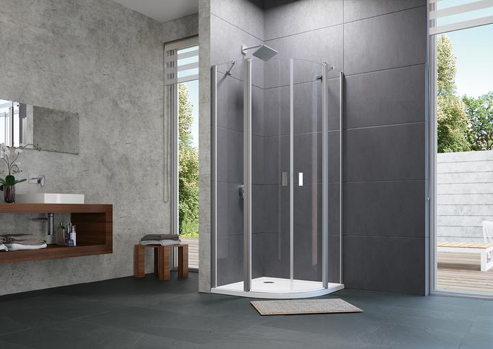 Actual product image Hüppe Design pure swing door with fixed segments 2-leaf radius: 50cm width: 90cm stop left & ri (211 cm, 85 cm, 21 cm)