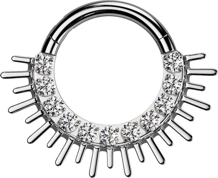 Star Piercing Micro Segmentring klappbar silber Sonne Kristalle silber (ohne Messing, Titan G23)