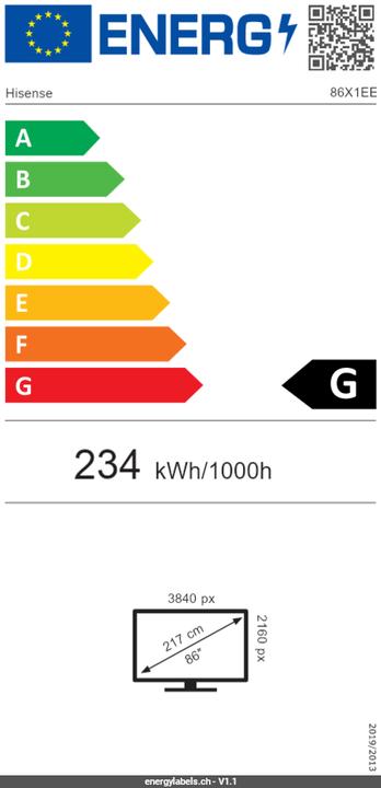 Energy Label Hisense Interactive Display 86X1EE 86", 16/7, UHD, 400cd/m², Lite (3840 x 2160 Pixels, 86")