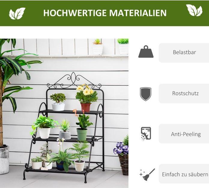 Actual product image Swisshandel24 Metal flower staircase 3 steps plant stand adjustable hanging height