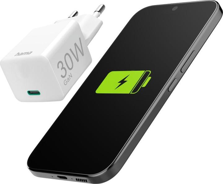 Productafbeelding Hama Snellader, USB-C, PD/Qualcomm®/GaN, Minilader, 30 W, Wit (30 W)