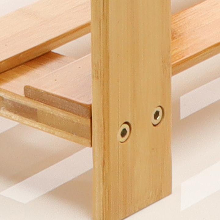 Actual product image Toboli Seat Stool 440x280x408mm Bamboo Side Table End Table Wooden Bath Stool w/Shelf Natural Design