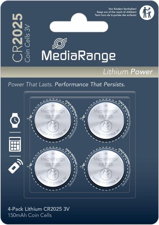 Image du produit MediaRange Piles boutons CR2025 3V (4 pcs, CR2025, 150 mAh)