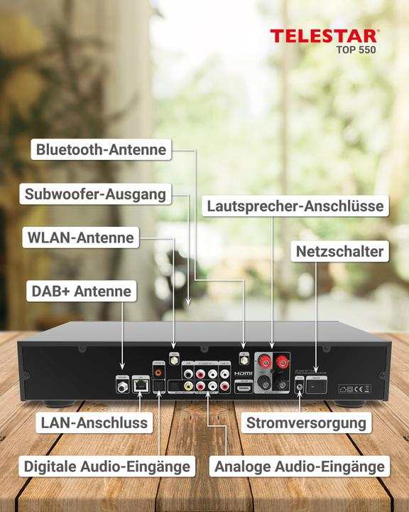 Produktbild Telestar TOP 550 sw All-In-One-System 43cm,Verstärker,CD,Internet/DAB+/UKW,BT (CD Player, Bluetooth Empfänger)