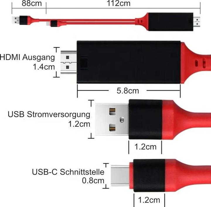 Produktbild Hermex USB-A USB-C HDMI 2m Adapterkabel USB-C USB-A HDMI USB-A USB-C HDMI (2 m, HDMI)
